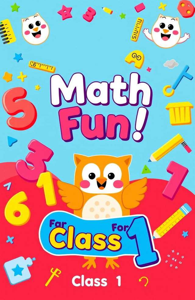 A colorful and engaging cover page for a math school book designed for Class 1 students