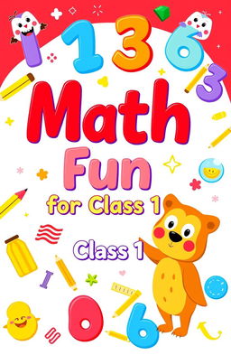 A colorful and engaging cover page for a math school book designed for Class 1 students