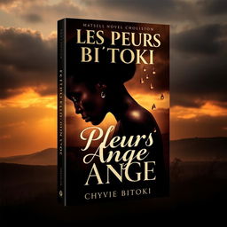 A dramatic novel cover design for 'Les Pleurs D'un Ange' by Chyvie BITOKI, featuring a powerful and emotional scene depicting an African woman in a contemplative pose, reflecting her difficult childhood