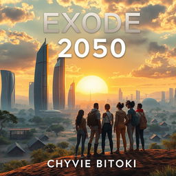 A captivating book cover for a science fiction novel titled 'Exode 2050' by Chyvie BITOKI, set in a futuristic Africa