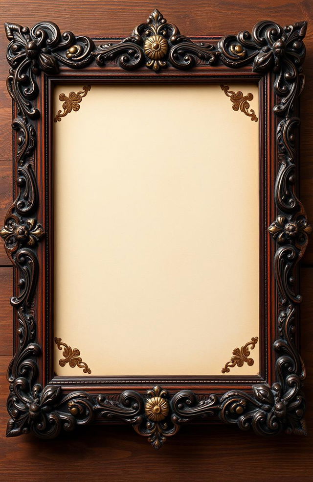 A vintage book frame featuring intricate, ornate designs, embellished with floral motifs and gilded accents