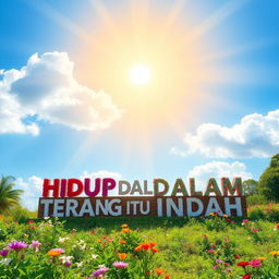 A tranquil and uplifting scene illustrating the idea 'HIDUP DALAM TERANG ITU INDAH' which translates to 'Living in the light is beautiful'