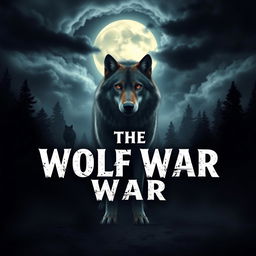 A captivating eBook cover design titled *The Wolf War*, featuring a dark, dense forest in the background bathed in moonlight
