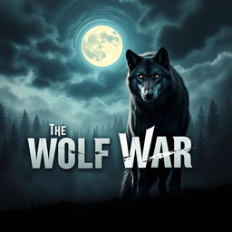 A captivating eBook cover design titled *The Wolf War*, featuring a dark, dense forest in the background bathed in moonlight
