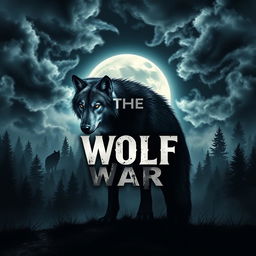 A captivating eBook cover design titled *The Wolf War*, featuring a dark, dense forest in the background bathed in moonlight