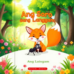 A whimsical and colorful book cover designed for a children's book titled 'Ang Soro at ang Langgam'