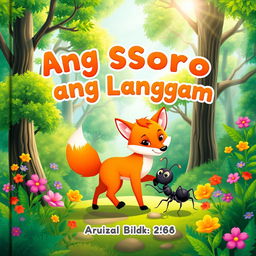 A whimsical and colorful book cover designed for a children's book titled 'Ang Soro at ang Langgam'