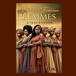 A captivating book cover for a historical legal novel titled 'Voix des Femmes : L'Ascension' by Chyvie BITOKI