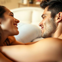 A close-up of a sensual encounter between an attractive couple, showcasing passion and intimacy