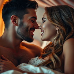 A close-up of a sensual encounter between an attractive couple, showcasing passion and intimacy