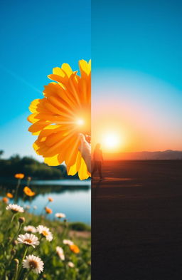 An artistic split design featuring two contrasting halves