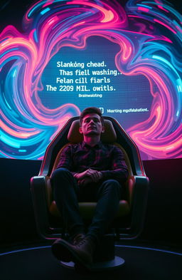 A visually striking scene depicting the concept of brainwashing through surreal imagery