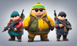 Eric Cartman from South Park in his own style, in the Fortnite universe, armed with a legendary scar, in 32k high resolution.