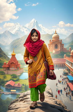 A stunning visual representation of a Kashmiri teenager embarking on a journey through the diverse landscapes of India