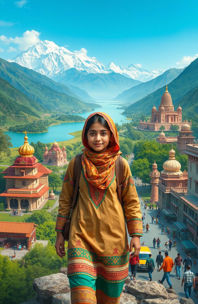 A stunning visual representation of a Kashmiri teenager embarking on a journey through the diverse landscapes of India