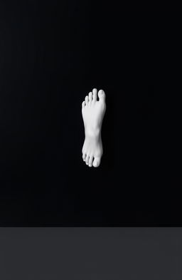 A striking design featuring a bold black theme as the background, with a prominently displayed white foot in the center