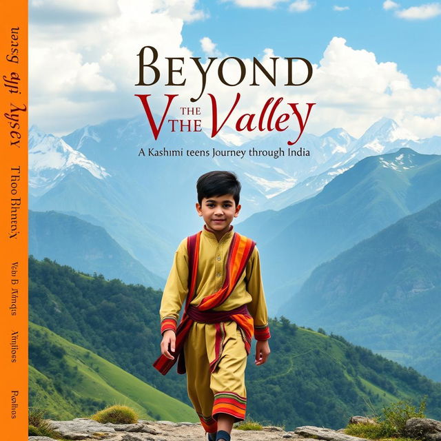 A captivating book cover design for 'Beyond the Valley: A Kashmiri Teen's Journey through India'