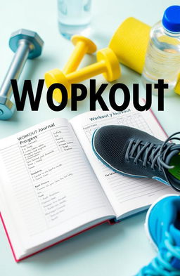 A motivational workout journal spread featuring an open journal with clean, organized writing and workout logs