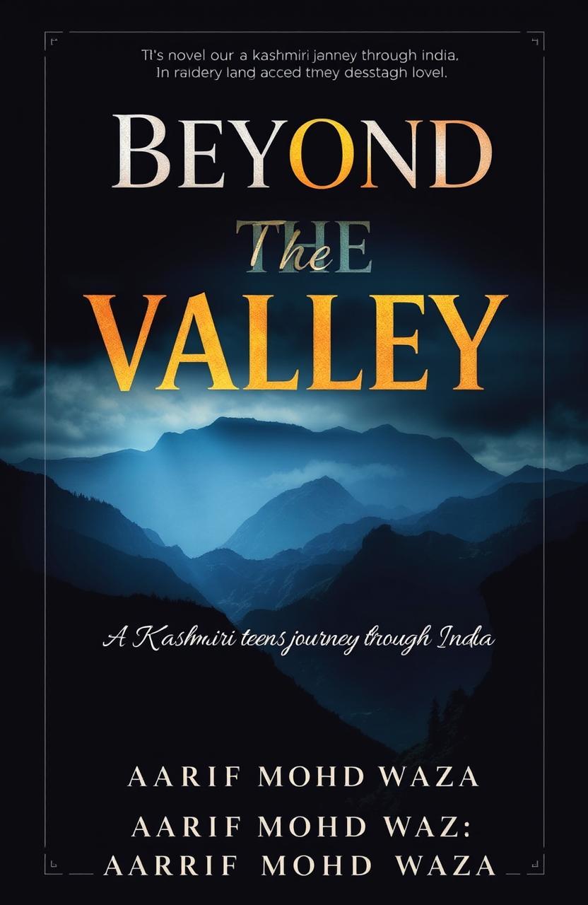 A captivating book cover for the novel "Beyond the Valley" featuring a Kashmiri teen's journey through India