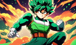 Midoriya Izuku from My Hero Academia reimagined in Dragonball Z style