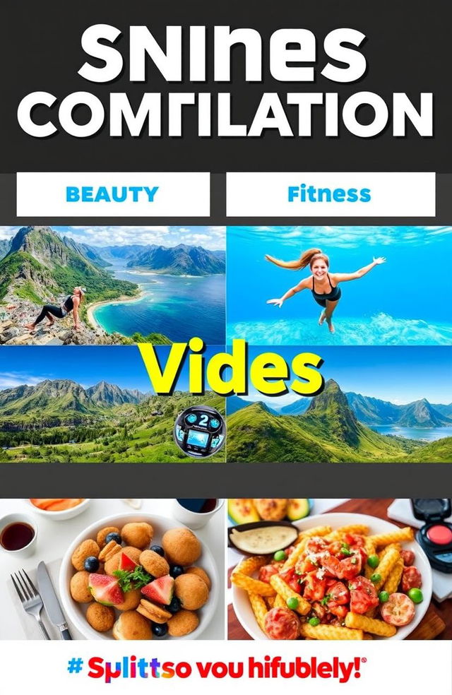 A vibrant and dynamic short video compilation showcasing a diverse range of niches including travel, fitness, beauty, technology, and food