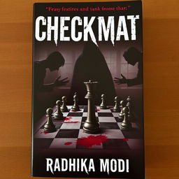 A captivating book cover titled "CHECKMATE" in bold, sinister lettering at the top