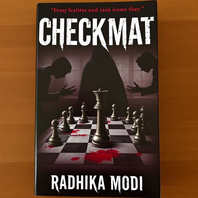 A captivating book cover titled "CHECKMATE" in bold, sinister lettering at the top
