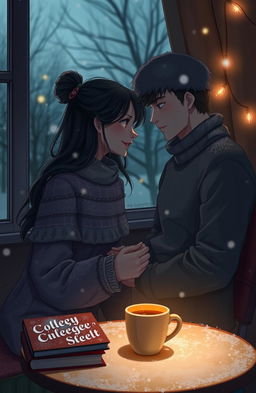An emotional scene depicting a heartwarming moment between aespa's Karina, exuding an alluring and feminine vibe, and aespa's Winter, radiating a female masculine and cool vibe