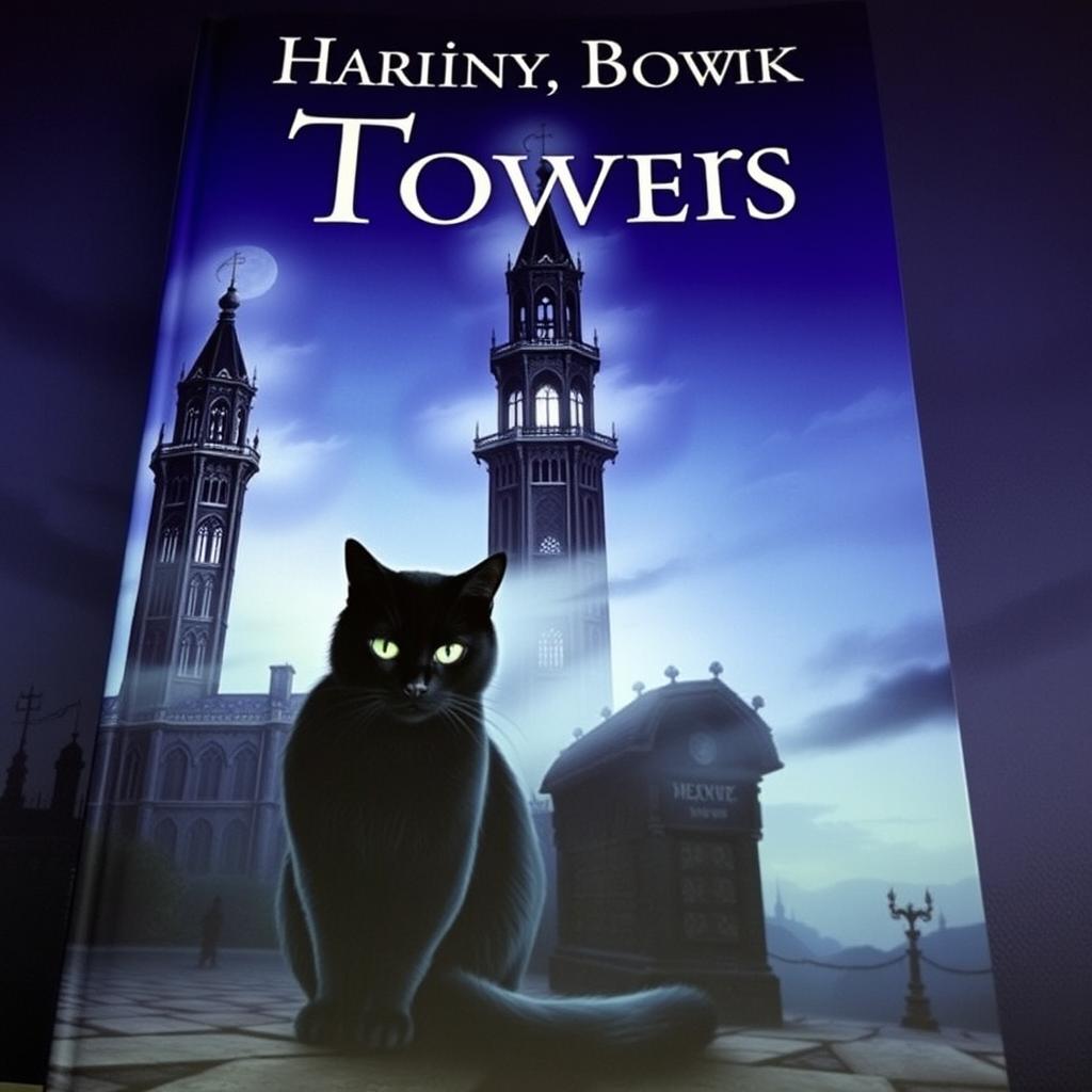 A captivating book cover featuring three mysterious towers, each distinctly designed with intricate architectural details and shrouded in a light mist