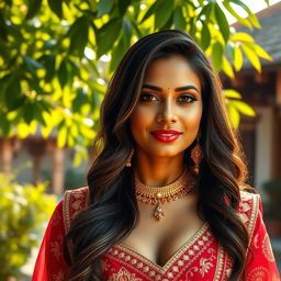A dusky Indian woman with smooth, radiant skin, exuding confidence and elegance
