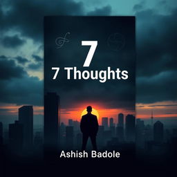 A book cover for '7 Thoughts' by Ashish Badole, designed to convey suspense and psychological depth within a modern urban context