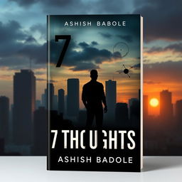 A book cover for '7 Thoughts' by Ashish Badole, designed to convey suspense and psychological depth within a modern urban context