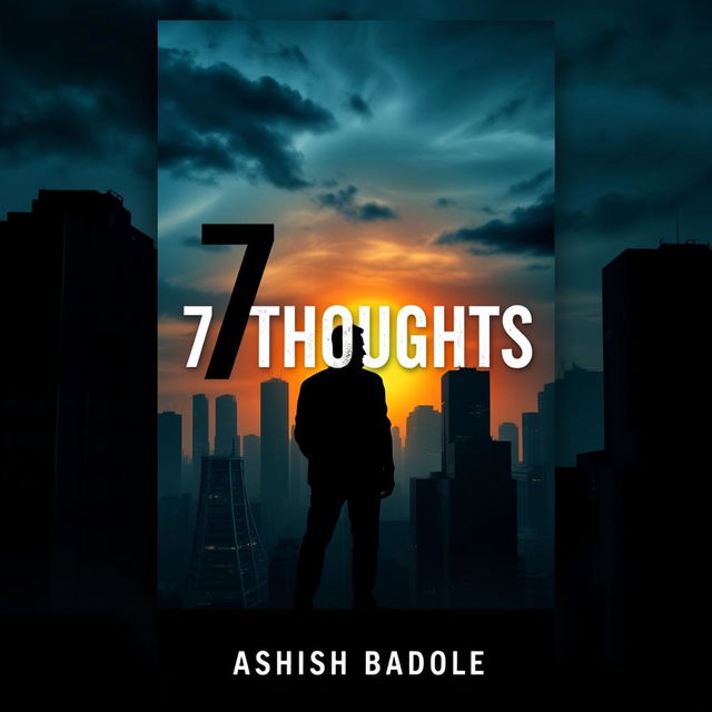 A book cover for '7 Thoughts' by Ashish Badole, designed to convey suspense and psychological depth within a modern urban context