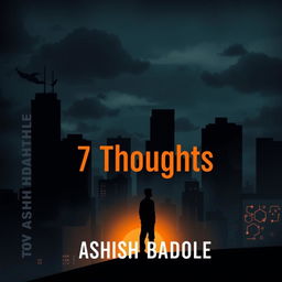 A book cover for '7 Thoughts' by Ashish Badole, designed to convey suspense and psychological depth within a modern urban context