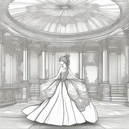 An opulent ballroom backdrop with a girl wearing a dress designed to resemble a butterfly