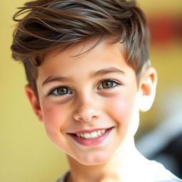 A portrait of a young, beautiful boy with striking features and a captivating smile
