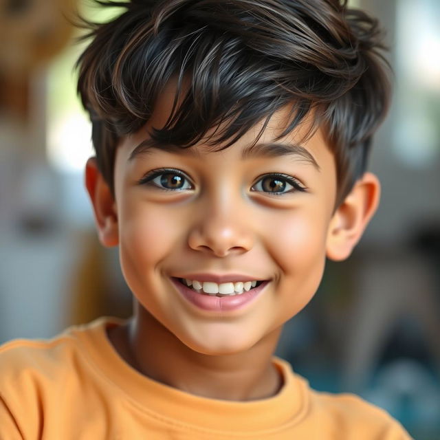 A portrait of a young, beautiful boy with striking features and a captivating smile