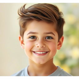 A portrait of a young, beautiful boy with striking features and a captivating smile