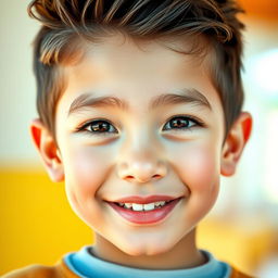 A portrait of a young, beautiful boy with striking features and a captivating smile