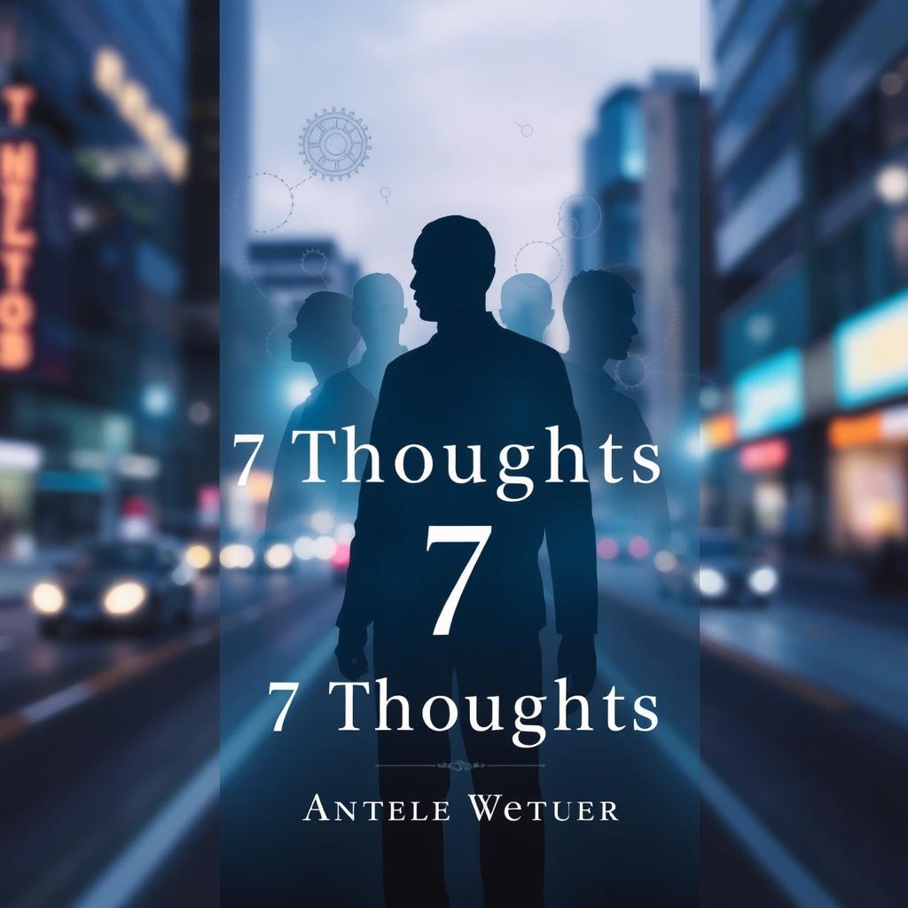 A book cover for '7 Thoughts' that depicts a blurred city scene, creating a sense of movement and restlessness