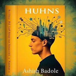 A book cover design featuring a man's head from which threads are unraveling, each thread transitioning into abstract cityscapes or symbols