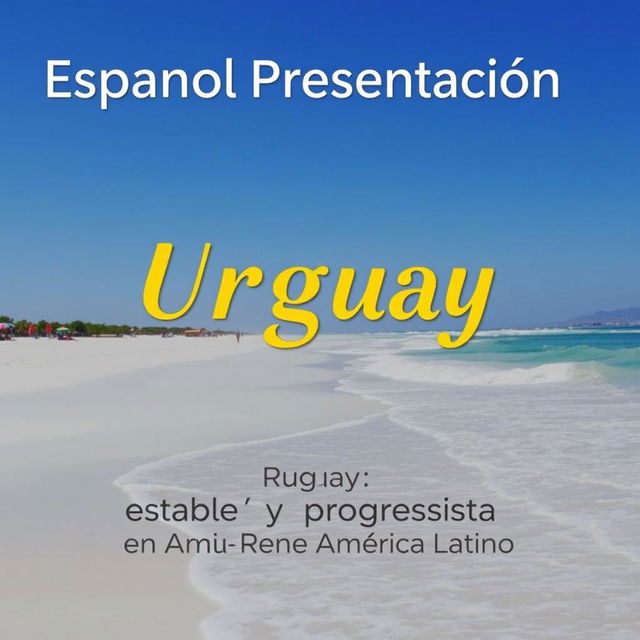 A vibrant and visually appealing presentation slide titled 'Espanol Presentación', featuring a side title ‘Uruguay: estable y progresista en América Latina’