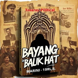 A book cover design titled 'Bayang di Balik Tahta', themed around politics in the 1980s-1990s