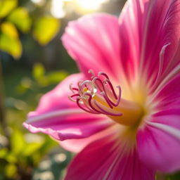 A close-up, artistic depiction of a delicate flower with intricate petals, vibrant colors, and a dewdrop resting on its surface, showcasing the beauty of nature