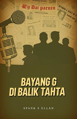A book cover design for a political theme titled 'Bayang Di Balik Tahta'