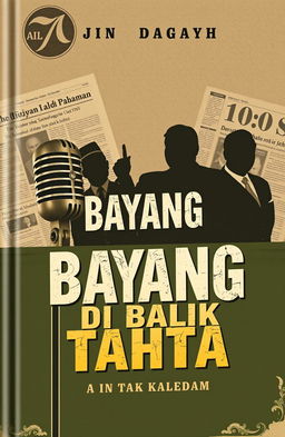 A book cover design for a political theme titled 'Bayang Di Balik Tahta'