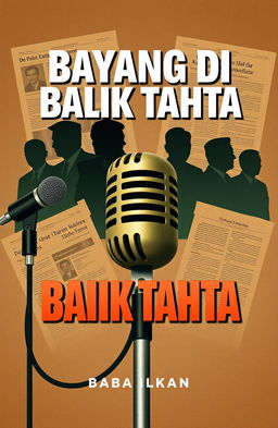 A book cover design for a political theme titled 'Bayang Di Balik Tahta'