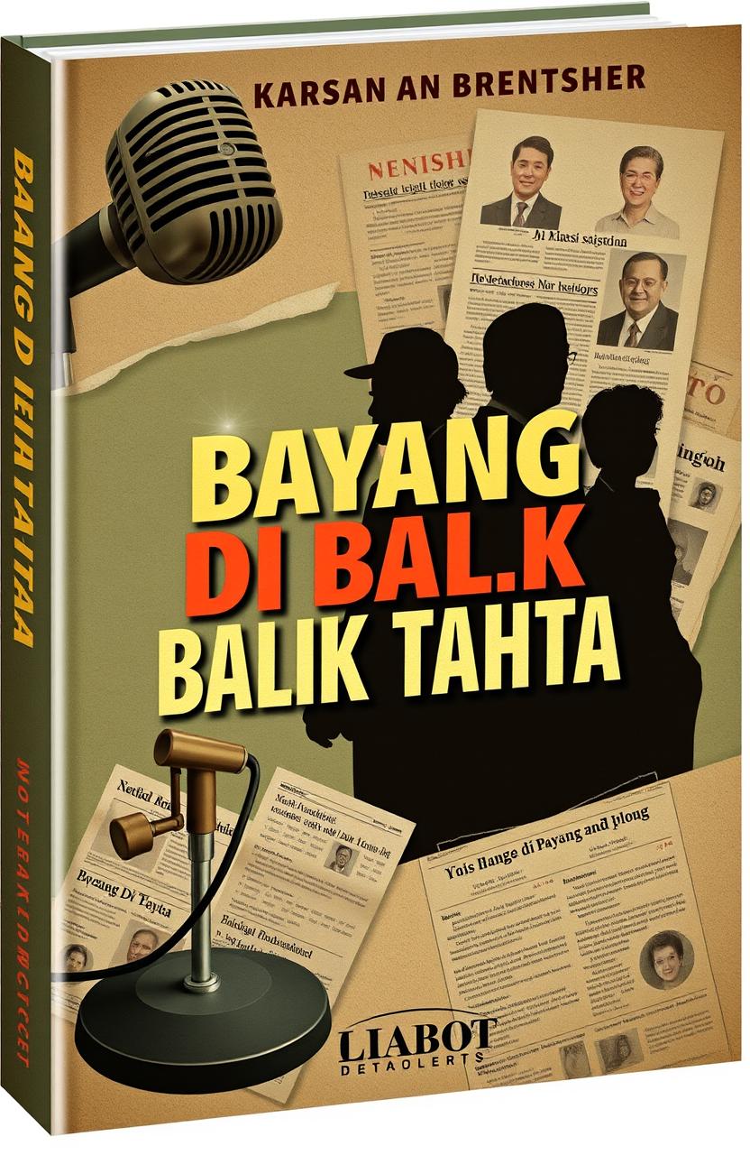 A book cover design for a political theme titled 'Bayang Di Balik Tahta'