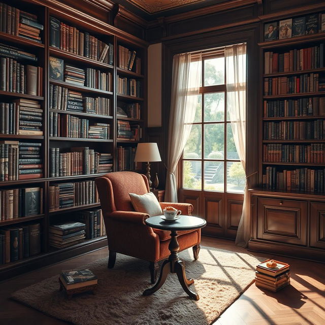 An elegant and sophisticated atmosphere showcasing a collection of literature books for adults