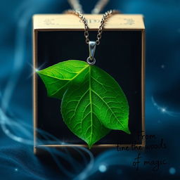 A stunning, close-up image of an elegant necklace beautifully encasing a vibrant green leaf, showcasing intricate vein details of the leaf
